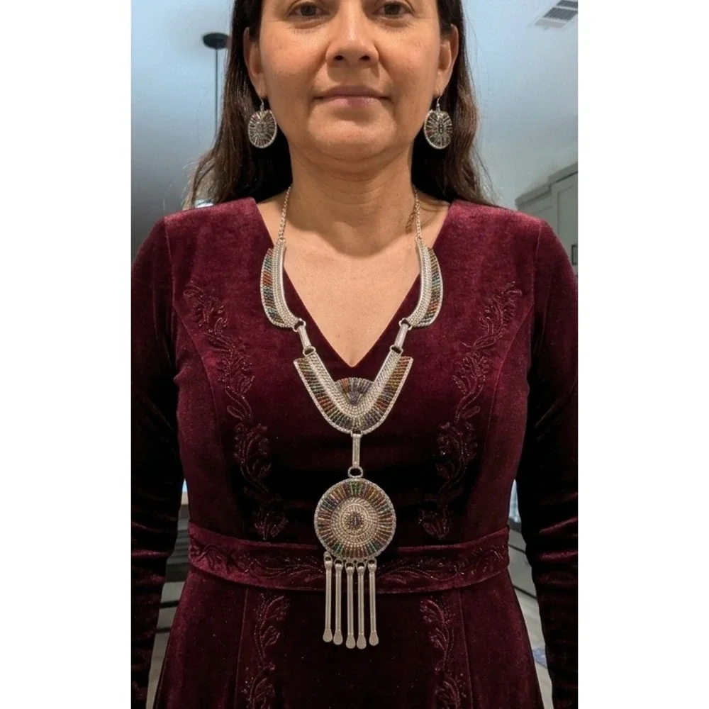 Navajo Multi-Stone Petit Needle Point Necklace and Earrings‎ Set jewelry**